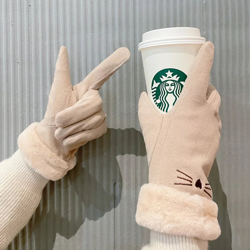 Doppelt gefütterte Damen Winterhandschuhe – Plüsch, Kaschmir & Touchscreen