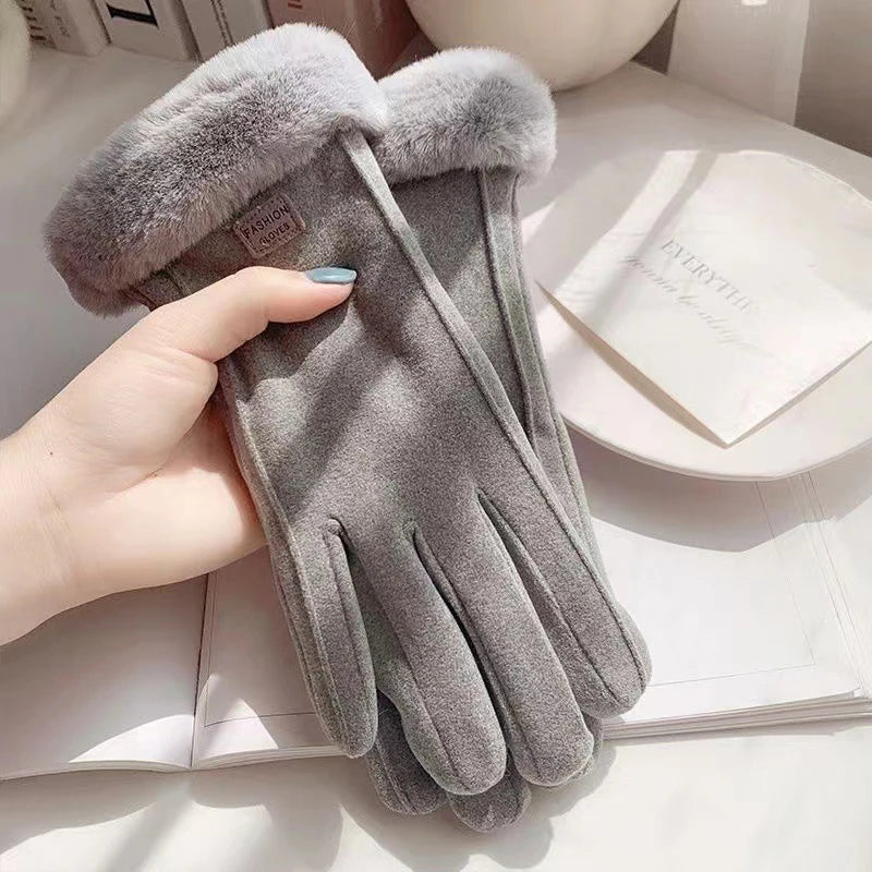 Doppelt gefütterte Damen Winterhandschuhe – Plüsch, Kaschmir & Touchscreen