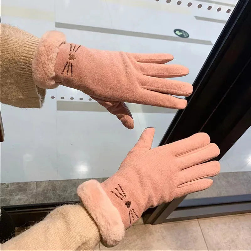 Doppelt gefütterte Damen Winterhandschuhe – Plüsch, Kaschmir & Touchscreen