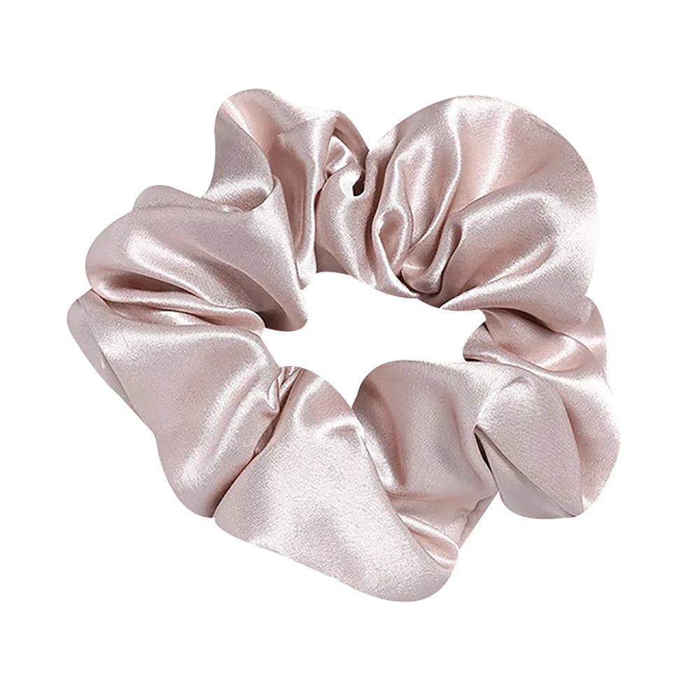 100% Pure Mulberry Silk Large Scrunchies Rubber Bands Hair Ties Gum Elastics Simple Pure Color for Women Girls 19 Momme 3.5CM