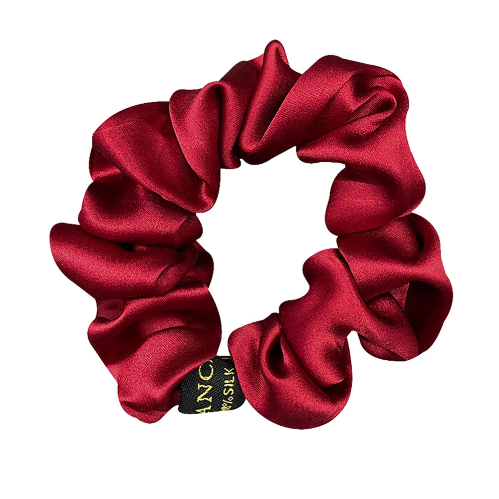 100% Pure Mulberry Silk Large Scrunchies Rubber Bands Hair Ties Gum Elastics Simple Pure Color for Women Girls 19 Momme 3.5CM