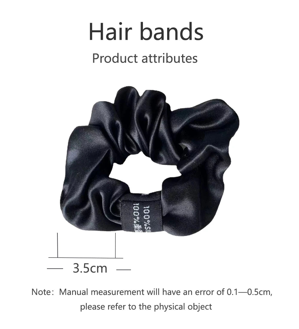 100% Pure Mulberry Silk Large Scrunchies Rubber Bands Hair Ties Gum Elastics Simple Pure Color for Women Girls 19 Momme 3.5CM