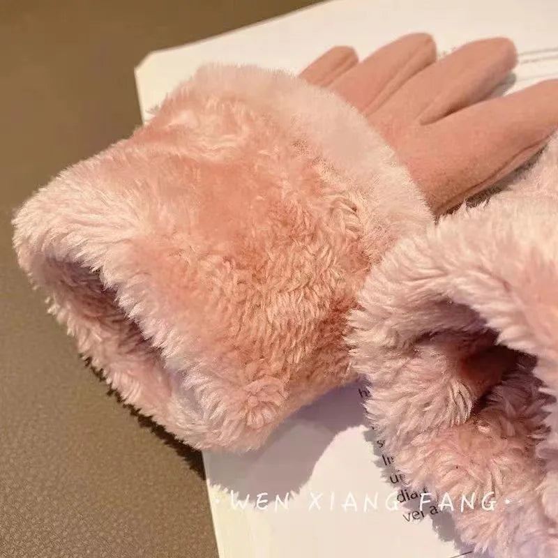 Doppelt gefütterte Damen Winterhandschuhe – Plüsch, Kaschmir & Touchscreen