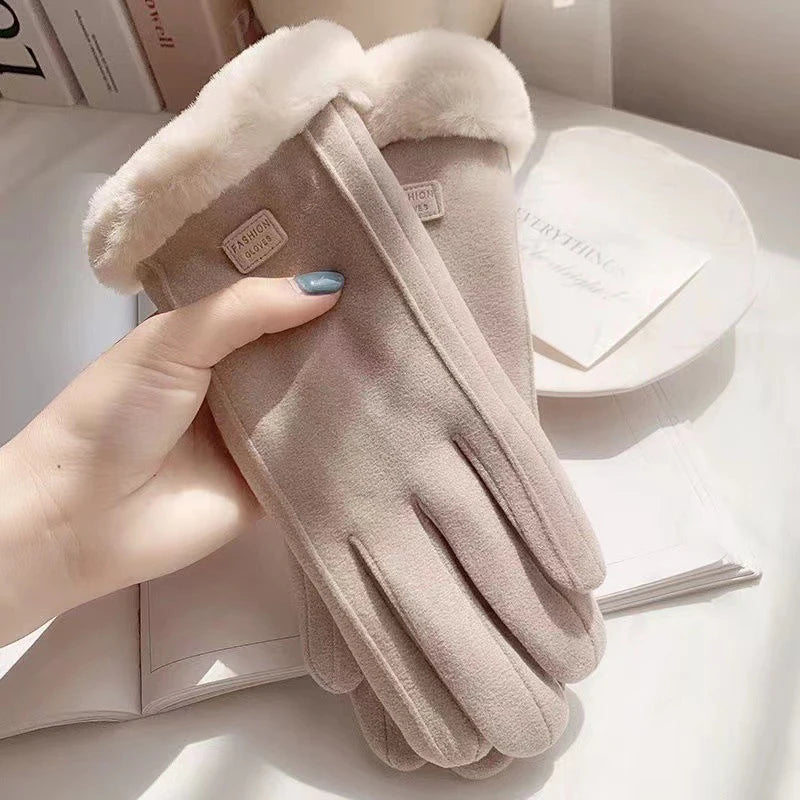 Doppelt gefütterte Damen Winterhandschuhe – Plüsch, Kaschmir & Touchscreen
