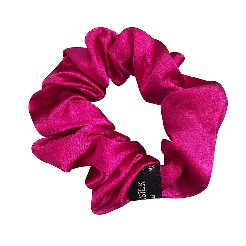 100% Pure Mulberry Silk Large Scrunchies Rubber Bands Hair Ties Gum Elastics Simple Pure Color for Women Girls 19 Momme 3.5CM