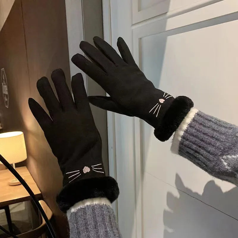 Doppelt gefütterte Damen Winterhandschuhe – Plüsch, Kaschmir & Touchscreen