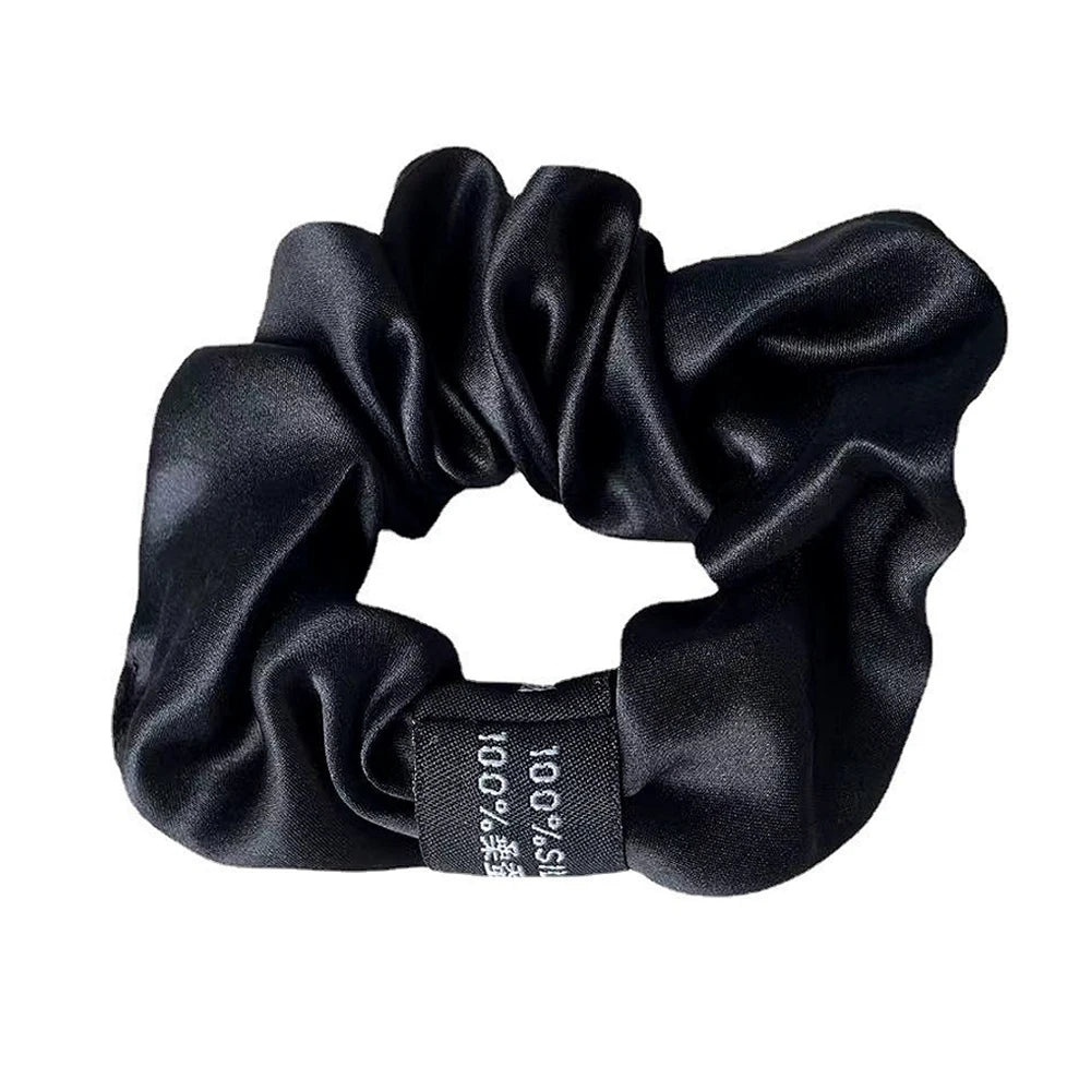 100% Pure Mulberry Silk Large Scrunchies Rubber Bands Hair Ties Gum Elastics Simple Pure Color for Women Girls 19 Momme 3.5CM