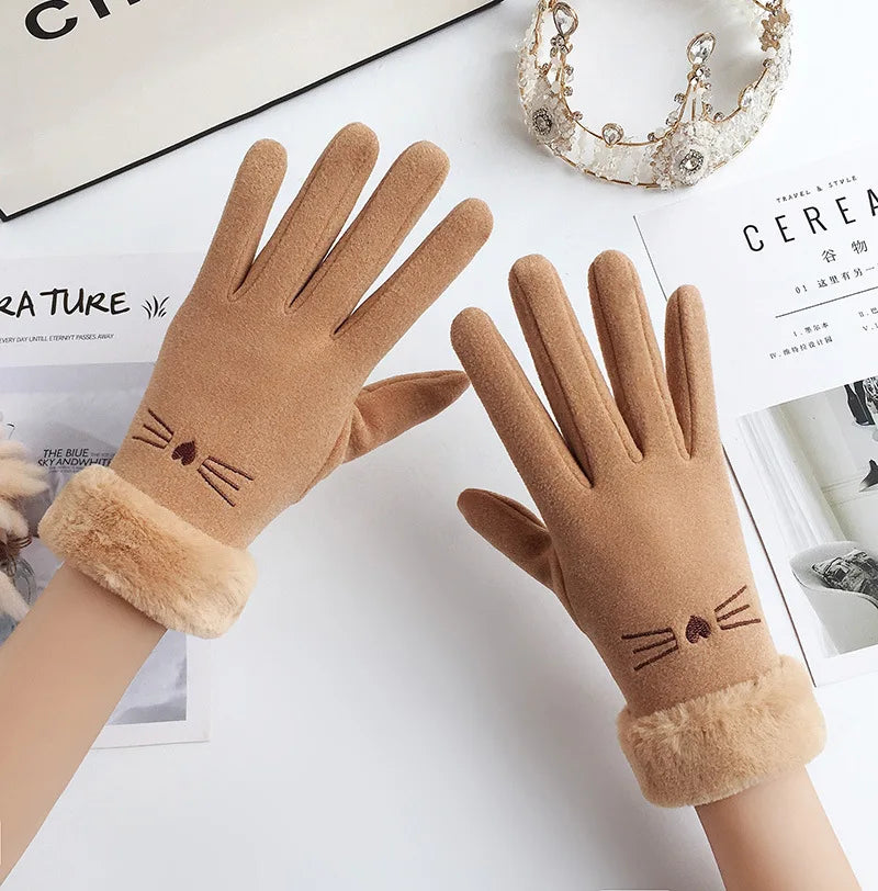 Doppelt gefütterte Damen Winterhandschuhe – Plüsch, Kaschmir & Touchscreen