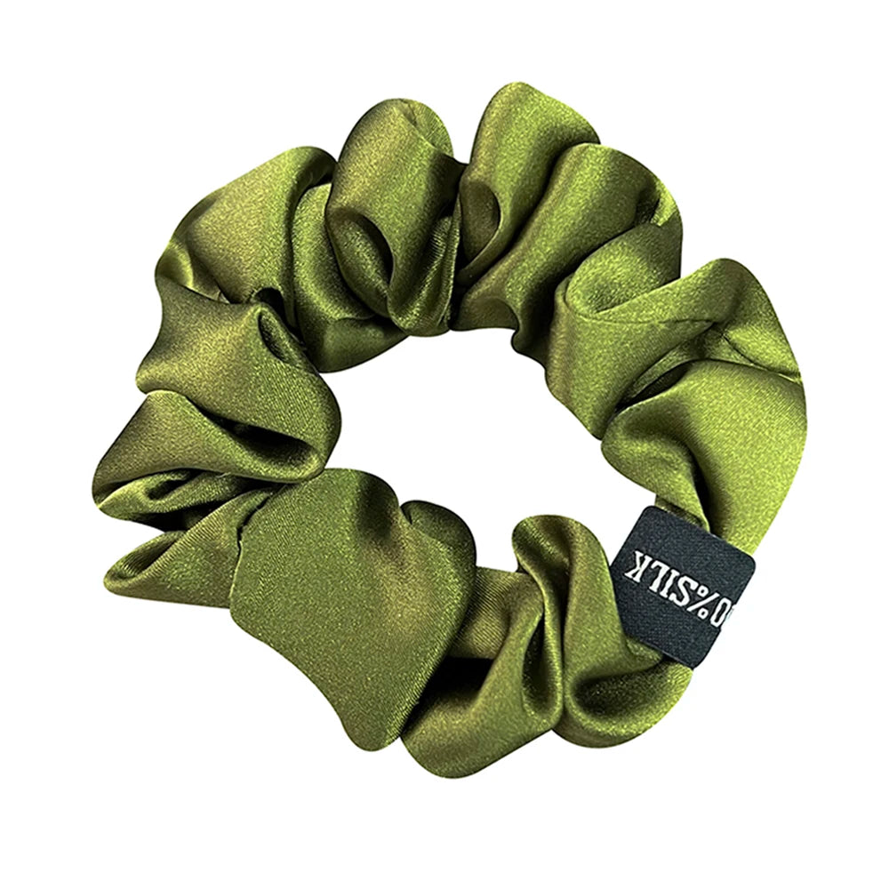 100% Pure Mulberry Silk Large Scrunchies Rubber Bands Hair Ties Gum Elastics Simple Pure Color for Women Girls 19 Momme 3.5CM